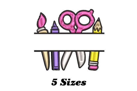 School Tool Split Name Monogram: A Playful Embroidery Design for Personalized Gifts