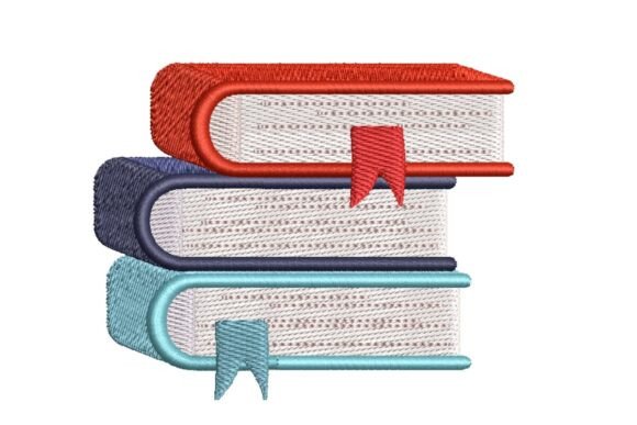 Stack of Colorful Books with Bookmarks Embroidery Review